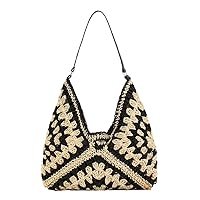 Straw Tote Bag for Women Crochet Flower Hobo Handbag Purse Lightweight Summer Beach Woven Straw Shoulder Bag