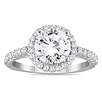 AGS Certified 1 1/8 Carat TW Halo Diamond Engagement Ring in 14K White Gold (H-I Color, I1-I2 Clarity)