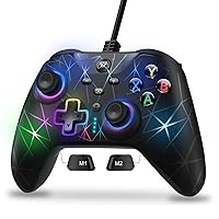 Puning Wired Gaming Controller, PC Controller Joystick Gamepad with Dual Vibration/Turbo/3.5mm audio jack/RGB Lighting, PC Game Controller Compatible with Windows PC/PS3/Android TV Box/Laptop
