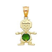 14K Yellow Gold May Birthstone Cubic Zirconia Boy Charm Pendant for Necklace or Chain