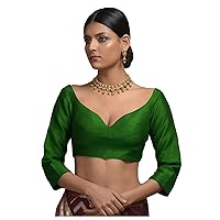 Women's Readymade Banglori Silk Green Blouse For Sarees Indian Bollywood Designer Padded Stitched Choli Crop Top