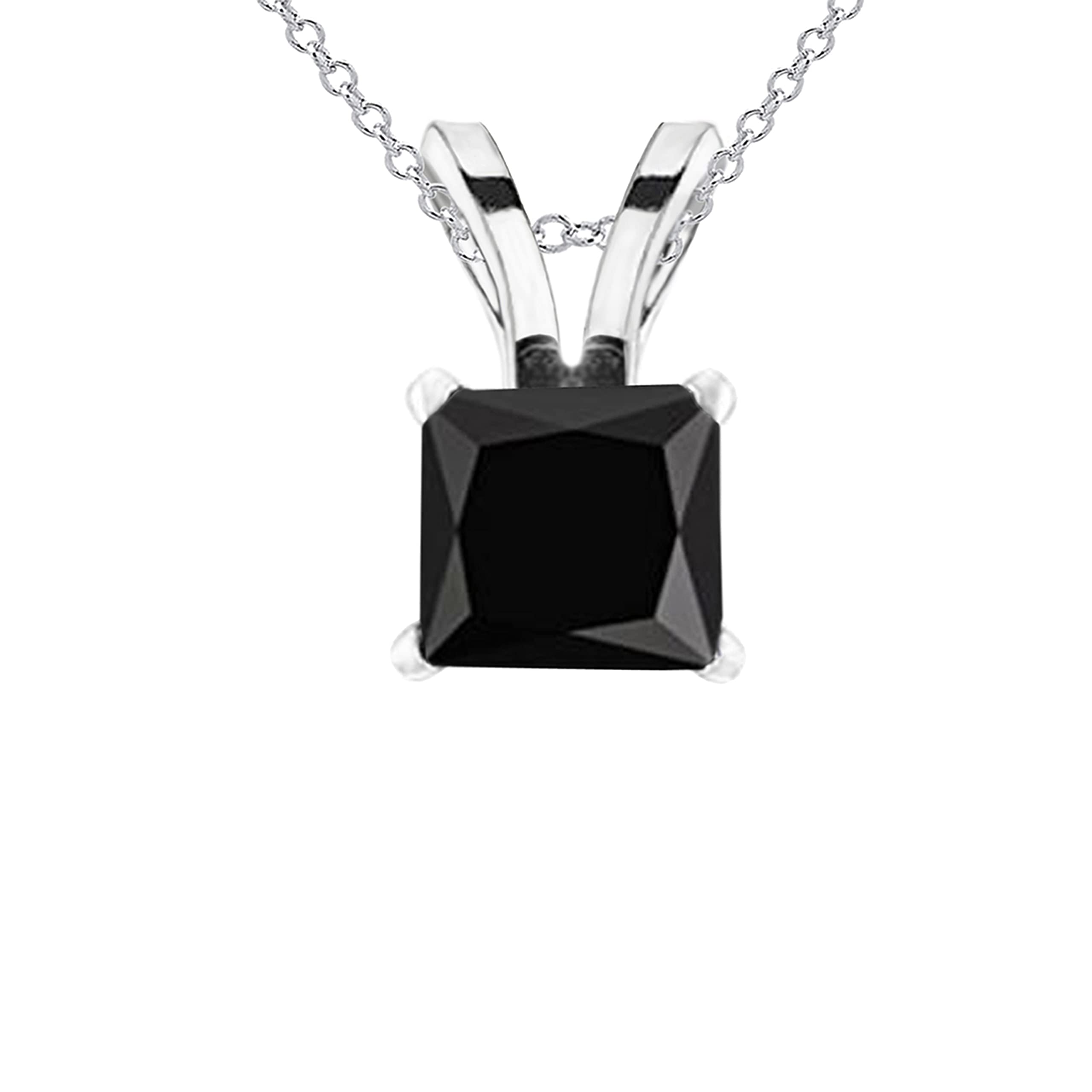 Dazzlingrock Collection Princess Black Diamond Solitaire from 1/4 Carat to 1 Carat Pendant With 18 Inch Silver Chain, 14K Gold