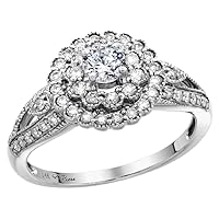 14k White Gold Genuine Diamond Halo and Color Gem Engagement Ring 0.63 cttw, size 5-10