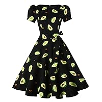 tagunop Women's Boatneck Vintage 1950s Cocktail Party Dress with Puff Sleeves