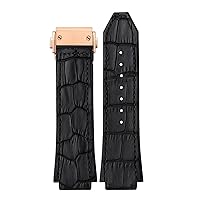 25 * 19mm Real Cow Leather Rubber Watchband for HUBLOT Classic Fusion Universe Big Bang Series Men Belt Watch Band Butterfly Buckl (Color : Black Rose Buckle, Size : 26-19mm)