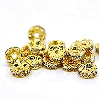 RUBYCA 100pcs Wavy Rondelle Spacer Bead Gold Tone 6mm White Clear Czech Crystal