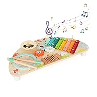Baby Toys Musical Instruments, Rundad All-in-one Wooden Montessori Musical Set for 1&2Y (Includes Xylophone Drum Cymbal Guiro Gears), Gifts for 1+ Year Old Girl Preschool