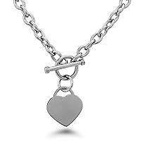 Stainless Steel Heart Tag Charm Chain Necklace w/Personalized Engraving w/Personalized Engraving