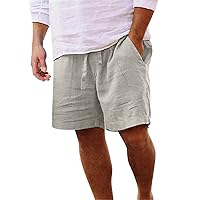 Mens Lightweight Cotton Linen Shorts Drawstring Summer Travel Beach Shorts Loose Outdoor Casual Sports Golf Shorts