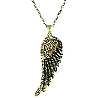 Brown on Antique Gold Long Angel Wing Necklace