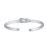 Sterling Silver 0.05 cttw Round White Diamond knot Cuff Adjustable Bangle for Women