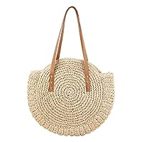 MSYOU Round Straw Bag Weave Shoulder Bag Women Lady Summer Beach Purse Rattan Straw Handbags Bohemia Crossbody Bag 43 x 62 CM(Beige)