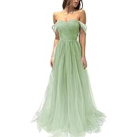 Women Sweetheart Tulle Prom Dress Off Shoulder Mermaid Ruffled Floor Length Formal Evening Party Dance Ball Gown