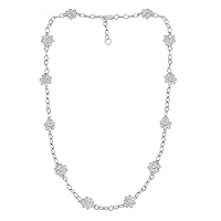5.50 CTW Natural Diamond Polki Flower Long Chain 925 Sterling Silver Platinum Plated Everyday Slice Diamond Jewelry