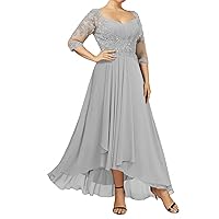 Mother of The Bride Dresses with Sleeves Lace V Neck Chiffon Evening Dress Formal Gowns