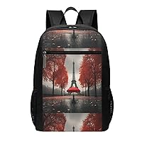 Eiffel Tower With Red Umbrella Print Simple Sports Backpack, Unisex Lightweight Casual Backpack, 17 Inches