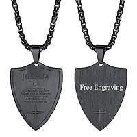 FaithHeart Personalized JOSHUA 1:9 Bible Verse Pendant Necklace, Black Gun Plated Shield Jewelry with 3MM Box Chain for Men, Customize Available