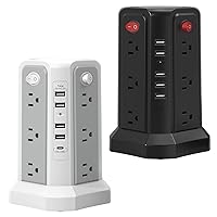 Surge Protector Power Strip Tower with 18W Fast Charging Port, 10FT Extension Cord, 12 AC Outlets and 5 USB Ports, PASSUS Power Strips Tower 1800 Joules for Home Office Dorm Room