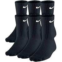 Men's Dri-Fit Training Cotton Cushioned Crew Socks (6 Pair) (Black/White, Medium)