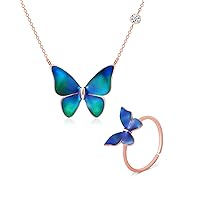 Color Changing Butterfly Necklace and Ring Set