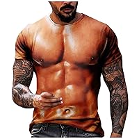 Muscle Shirts for Men Funny 3D Printed Mens Short Sleeve T-Shirt Realistic Graphic Shirt Plus Size Novelty Shirt