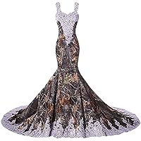 YINGJIABride Camouflage Mermaid Country Wedding Dress for Bride Lace Bridal Reception Prom Dress