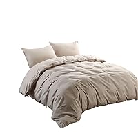 100% Natural Cotton Duvet Cover Queen Size Taupe 3 Pcs Set (1 Duvet Cover, 2 Pillowcase) - Soft Comforter Cover Quilt Case - Solid Bedding