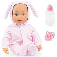 Bayer Design First Words Baby: Anna Pink Bunny 24 Sounds 15' Doll - Pacifier+Bottle, Sleeping Eyes, Press Tummy for Sounds, Ages 3+