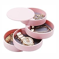 4-Tier Jewelry Organizer Box Tower Rings Earrings Storage Case Holder Necklace Bracelet Display Tray 360°Rotating Showcase （Pink）