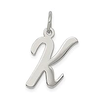 Sterling Silver Rhodium-plated Medium Script Initial K Charm Fine Jewelry Gift For Her For Women