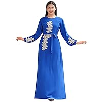 Abaya Dress for Women Floral Embroidery Muslim Robe Eid Ramadan Prayer Islamic Clothes Dubai Attire Turkish Jalabiya