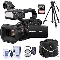 Panasonic HC-X2000 4K Professional Camcorder with Handle Unit - Bundle with 64GB SDXC Card, 3 Section Video Tripod, Shoulder Bag, 62mm Filter Kit, Cleaning Kit