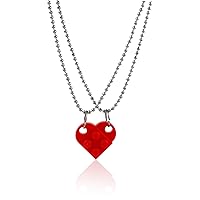2Pcs Red Love Heart Brick Beads Chian Pendant Necklace for Women Men Girl Boy Best Friend Detachable Peach Heart Friendship BFF Necklace Valentine's Day Jewelry Gift