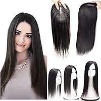 8Inch 100% Unprocessed Human Hair Topper Hand Tied Silk Base Virgin Hair Topper Straight Hair Pieces Clip in Human Hair Topper Wiglets Hairpieces for Women with Thinning Hair
