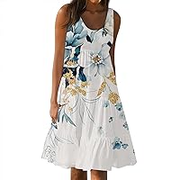Midi Dresses for Women Sleeveless Hawaiian Dresses Knee Length Summer Beach Dresses Plus Size Casual Floral Dresses