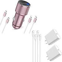 1 Pack 60W PD, Rose Gold Dual USB C Car Charger + 2 Pack 25W PD Wall Charger + 2 Pack 3.3ft USB C to C Cable + 2 Pack 6.6ft USB C to C Cable， Support Samsung Super Fast Charging for S24, S23, S22