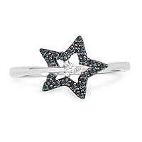 Sterling Silver Blue And White Round Diamond Fashion Star Ring (1/10 cttw)