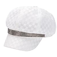 Bling Newsboy Hats for Women Summer Girls Lace Visor Berets with Rhinestone Mesh Breathable Paperboy Caps