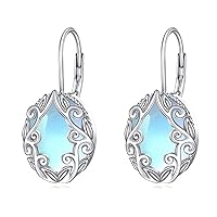 Natural Stone Earrings Sterling Silver Gemstone Oval Leverback Earrings Filigree Boho Dangle Earrings Jewelry Christmas Gifts for Women Girls