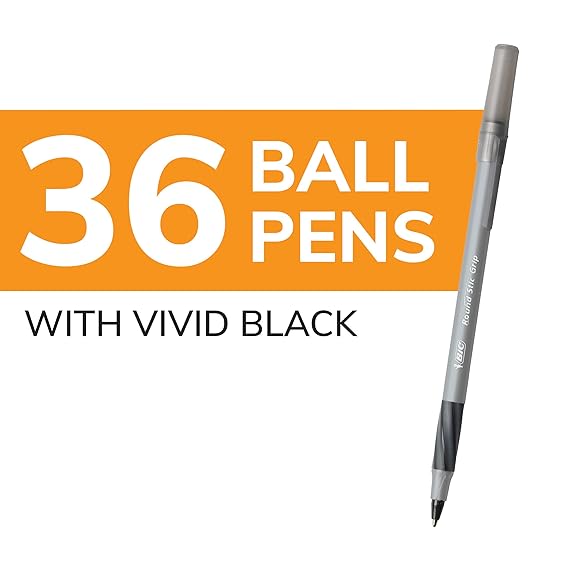 BIC Round Stic Grip Xtra Comfort Black Ballpoint Pens, Medium Point  (1.2mm), 36-Count Pack, Perfect Writing Pens With Soft Grip for Superb  Comfort and