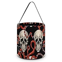 Skulls and Red Snakes Halloween Easter Trick Or Treat Bags for Candy Funny Candy Bucket Tote Bag Reusable Gift Bags