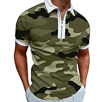 Mens Summer Short Sleeve Camouflage Polo Shirts Slim Fit 1/4 Zip Up Lapel Collared Casual Workout Golf T-Shirts
