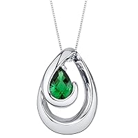 PEORA Sterling Silver Wave Pendant Necklace for Women in Various Gemstones, Pear Shape 7x5mm, with 18 inch Italian Chain