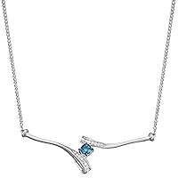 1/3 CTTW Black Diamond/Blue Diamond/Blue Sapphire Twist East-West Natural Diamond in Rhodium plated Sterling Silver - Necklace for Mother's Day/Birthday/Women/Girls