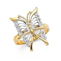 Sonia Jewels 14k White and Yellow Gold Two Tone Cubic Zirconia CZ Fashion Anniversary Butterfly Ring