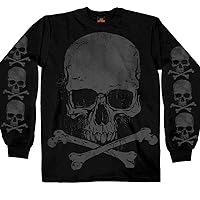 Hot Leathers Men's Jumbo Print Skull and Cross Bones Long Sleeve Shirt
