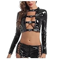 Women's Sexy Lingerie Lingerie Skinny Hollow Cross Strap Leather Two Piece Suit Pajamas