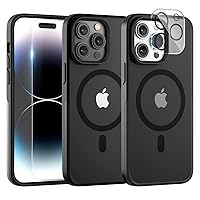 TAURI [5 in 1 Magnetic Case for iPhone 14 Pro [Military Grade Drop Protection] with 2X Screen Protector +2X Camera Lens Protector, Translucent Matte Slim Fit Designed for Magsafe Case-Black