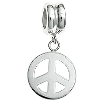 Queenberry Sterling Silver Peace Sign European Style Dangle Bead Charm