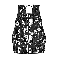 Black And White Striped Flowers Print Simple And Lightweight Leisure Backpack, Men'S And Women'S Fashionable Travel Backpack